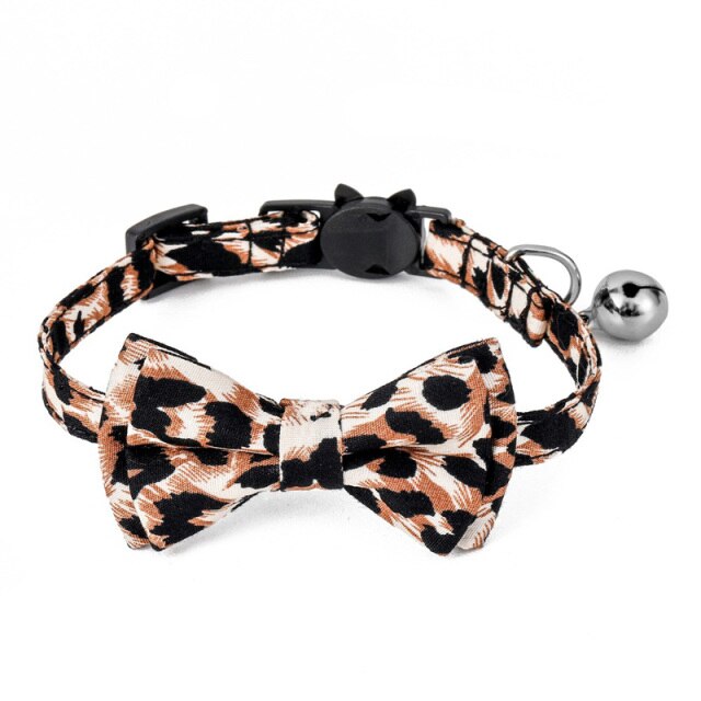 Leopard Print Breakaway Cat Collar with Bow Tie Bandana